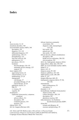 371 a Acne Excoriee , 21, 22 Acneiform Disorders , 340 Acne