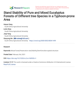 Stand Stability of Pure and Mixed Eucalyptus Forests of Different Tree Species in a Typhoon-Prone Area