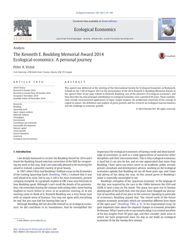 The Kenneth E. Boulding Memorial Award 2014 Ecological Economics: a Personal Journey