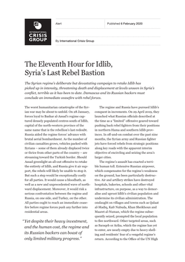 The Eleventh Hour for Idlib, Syria's Last Rebel Bastion