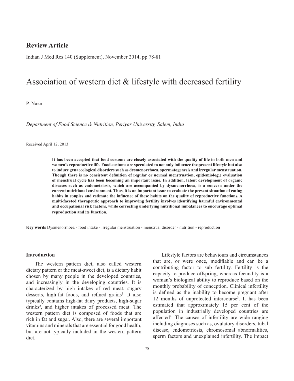 Association of Western Diet & Lifestyle with Decreased Fertility