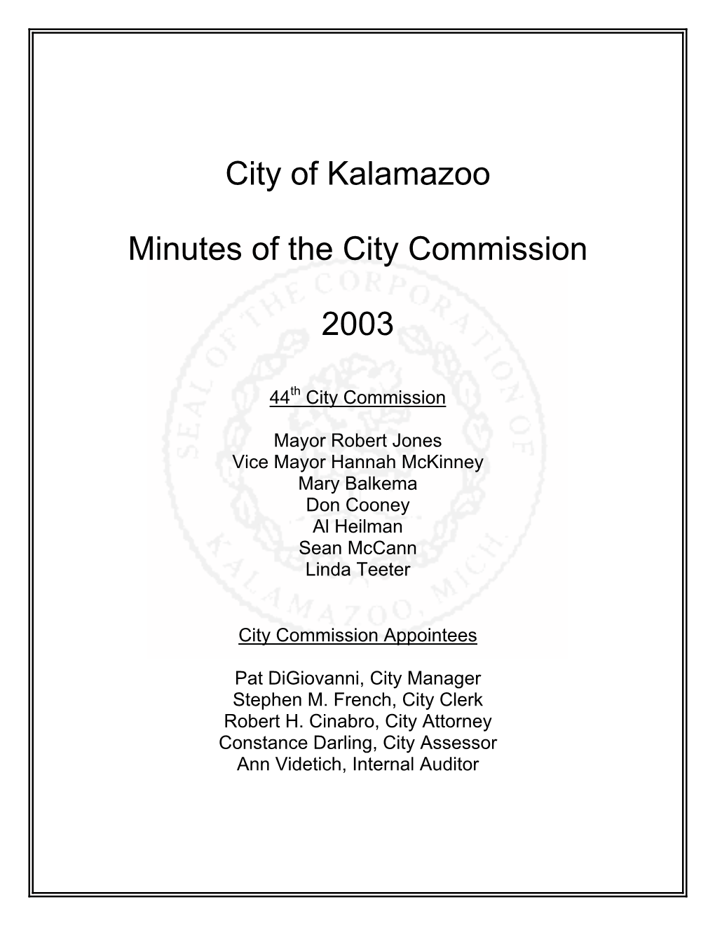 2003 City Commission Minutes