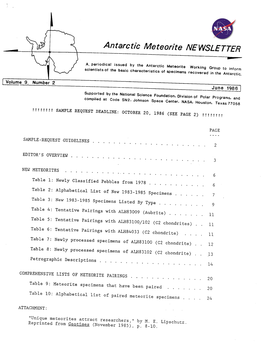 Antartic Meterorite Newsletter Volume 9
