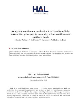 Analytical Continuum Mechanics À La Hamilton-Piola: Least Action Principle for Second Gradient Continua and Capillary Fluids Nicolas Auffray, F