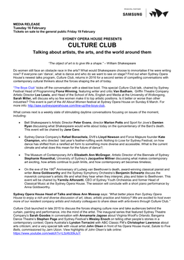 Culture Club Media Release 2016