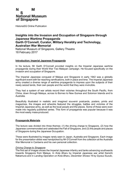 Insights Into the Invasion and Occupation of Singapore