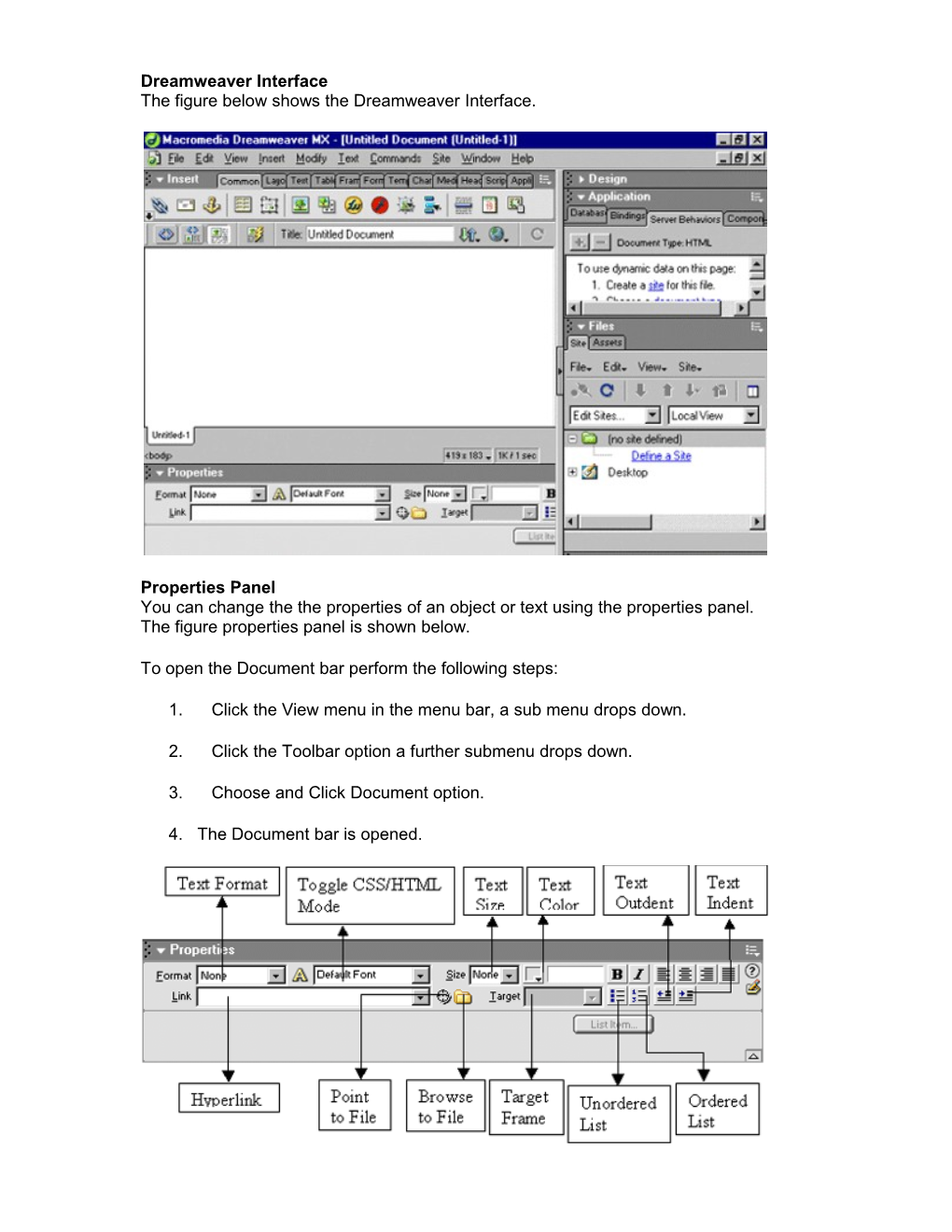 The Figure Below Shows the Dreamweaver Interface