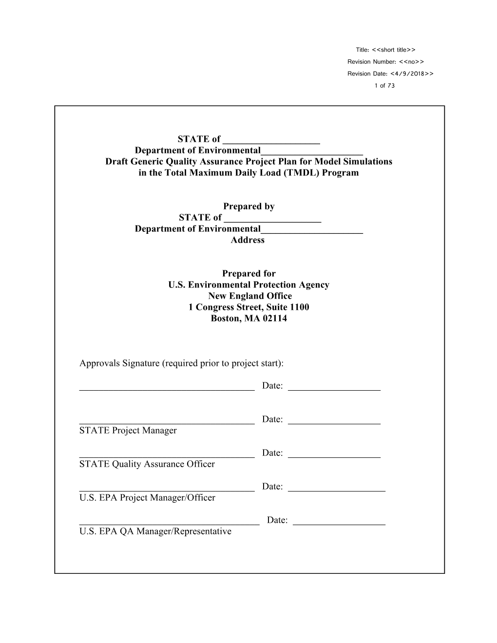 Draft Generic Quality Assurance Project Plan for Model Simulations