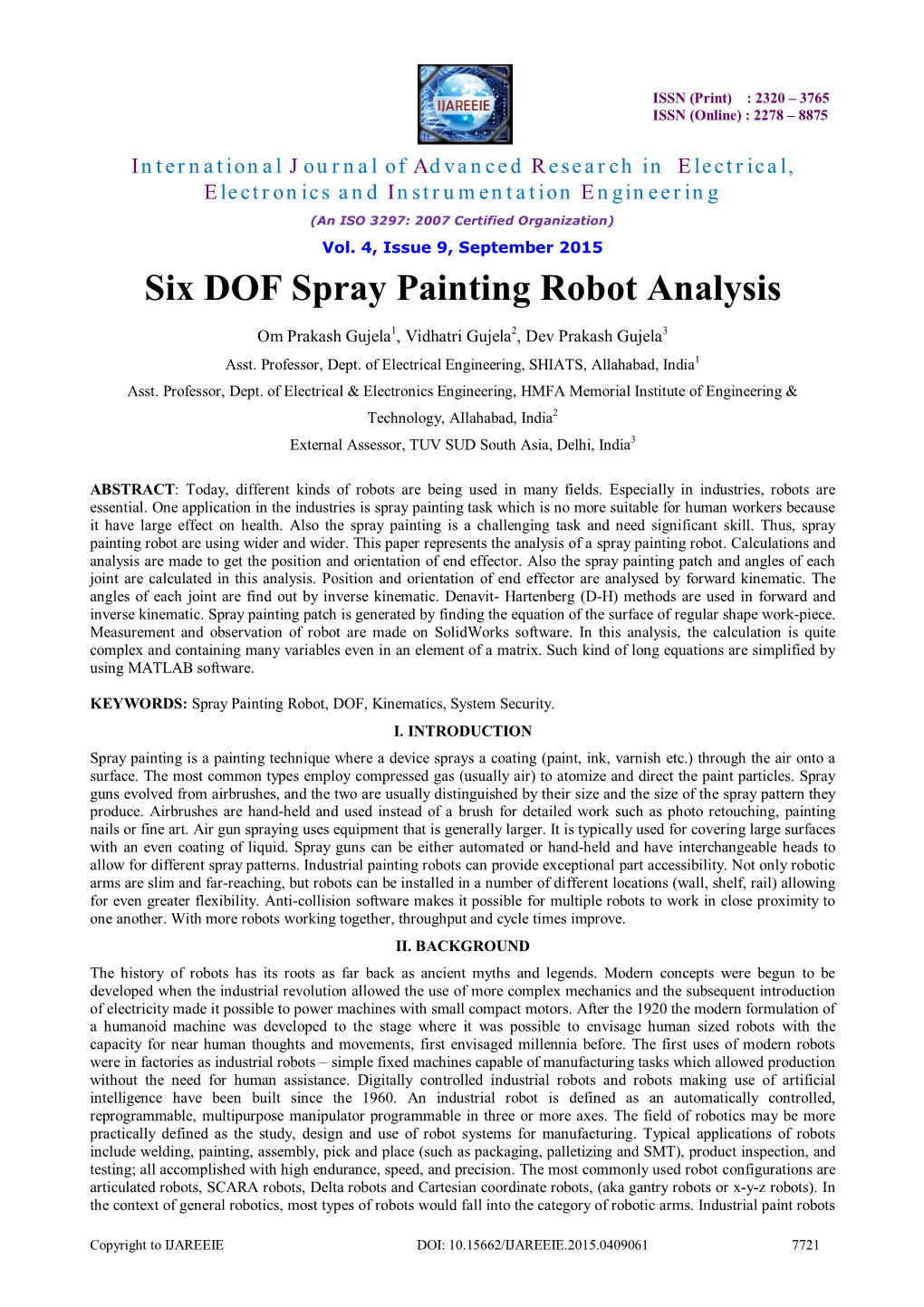 Six DOF Spray Painting Robot Analysis