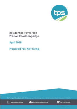 Residential Travel Plan Preston Road Longridge April 2018 Prepared