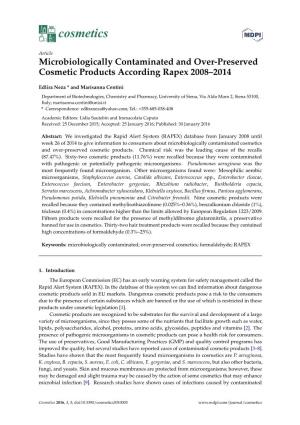 Microbiologically Contaminated and Over-Preserved Cosmetic Products According Rapex 2008–2014