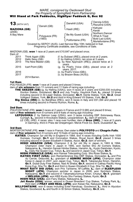 MARE, Consigned by Owdeswell Stud the Property of Springfield Farm Partnership Will Stand at Park Paddocks, Highflyer Paddock G, Box 92