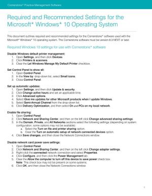 Required and Recommended Settings for the Microsoft* Windows* 10 Operating System