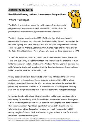 Children in Need Comprehension Rt/L1.1 Rt/L1.3