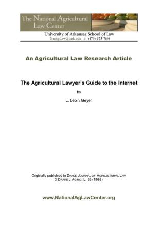 An Agricultural Law Research Article the Agricultural Lawyer's Guide to the Internet