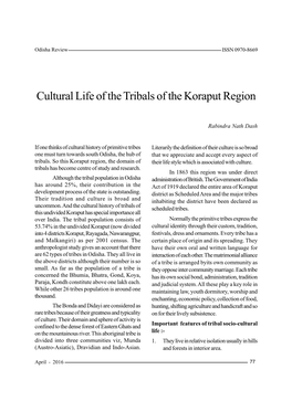 Cultural Life of the Tribals of the Koraput Region