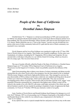 People of the State of California Vs. Orenthal James Simpson