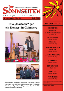 Duo „Harfonie“ Gab Ein Konzert in Gaimberg
