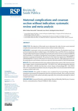 Maternal Complications and Cesarean Section Without Indication: Systematic Review and Meta-Analysis