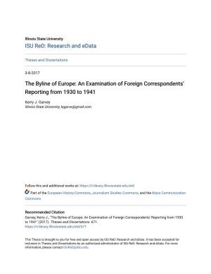 The Byline of Europe: an Examination of Foreign Correspondents' Reporting from 1930 to 1941