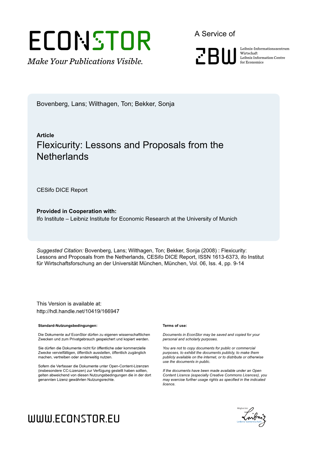 Flexicurity: Lessons and Proposals from the Netherlands