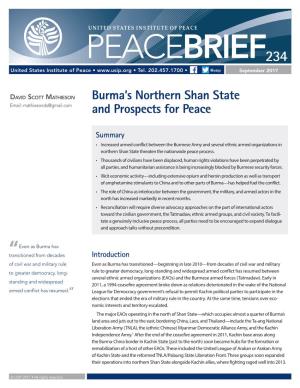 Burma's Northern Shan State and Prospects for Peace
