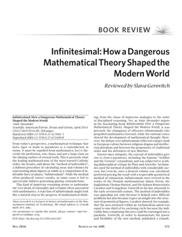 Infinitesimal: How a Dangerous Mathematical Theory Shaped the Modern World Reviewed by Slava Gerovitch