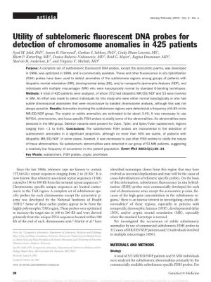 Utility of Subtelomeric Fluorescent DNA Probes for Detection of Chromosome Anomalies in 425 Patients Syed M