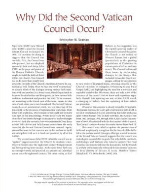 Why Did the Second Vatican Council Occur?