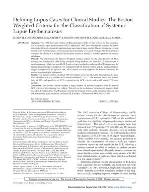 The Boston Weighted Criteria for the Classification of Systemic Lupus Erythematosus KAREN H