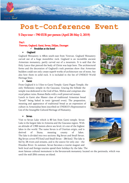 Post-Conference Event 5 Days Tour – 790 EUR Per Person (April 28-May 2, 2019)