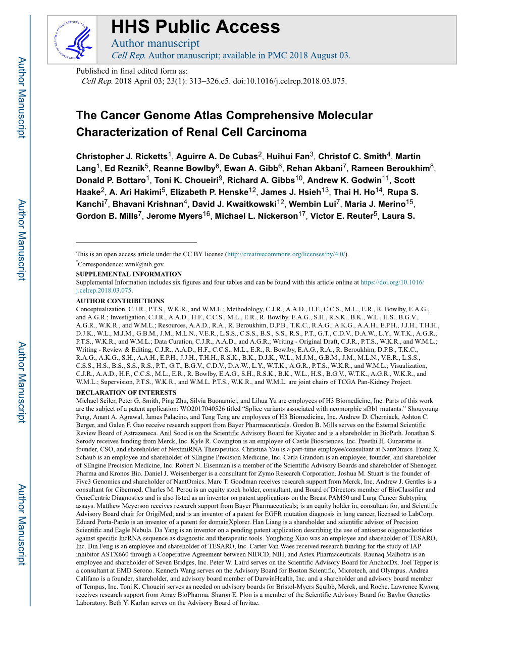 The Cancer Genome Atlas Comprehensive Molecular Characterization of Renal Cell Carcinoma