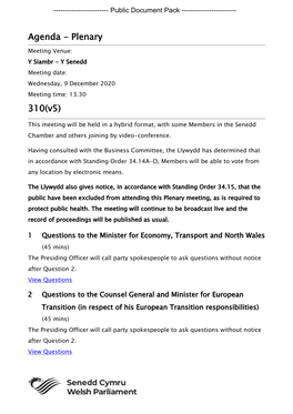 (Public Pack)Agenda Document for Plenary, 09/12/2020 13:30