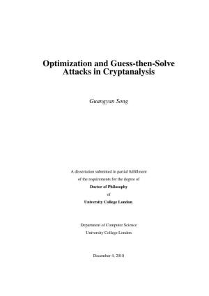 Optimization and Guess-Then-Solve Attacks in Cryptanalysis