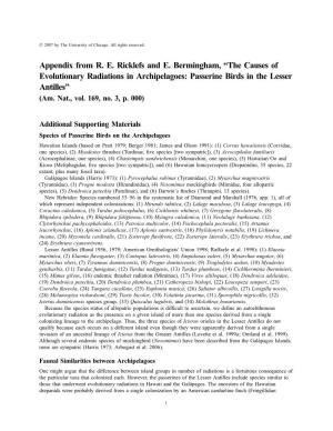Appendix from R. E. Ricklefs and E. Bermingham, “The Causes of Evolutionary Radiations in Archipelagoes: Passerine Birds in the Lesser Antilles” (Am