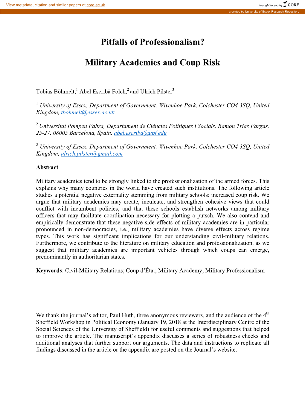 Military Academies and Coup Risk