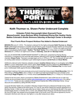 Keith Thurman Vs. Shawn Porter Undercard Complete
