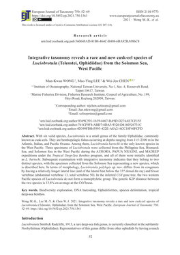 Integrative Taxonomy Reveals a Rare and New Cusk-Eel Species of Luciobrotula (Teleostei, Ophidiidae) from the Solomon Sea, West Paciﬁ C