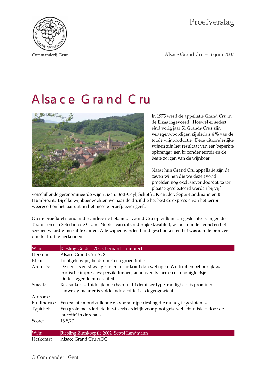 Alsace Grand Cru – 16 Juni 2007