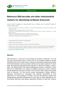 Reference DNA Barcodes and Other Mitochondrial Markers for Identifying Caribbean Octocorals