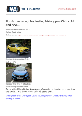 Honda's Amazing, Fascinating History Plus Civics Old and New…