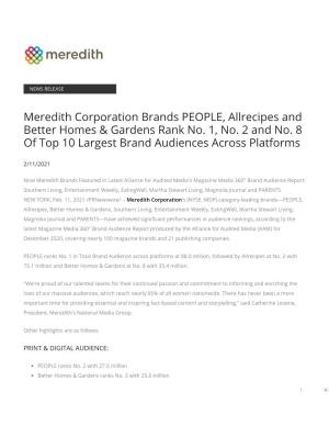 Meredith Corporation Brands PEOPLE, Allrecipes and Better Homes & Gardens Rank No