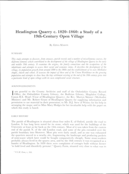 Headington Quarry C. 1820-1860: a Study of a 19Th-Century Open Village