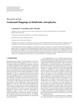 Research Article Conformal Mappings in Relativistic Astrophysics