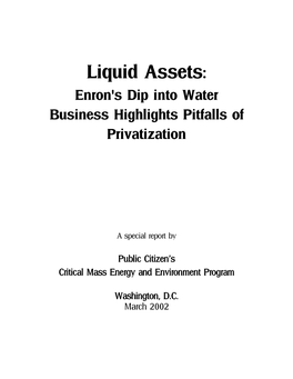 Liquid Assets: Enron's Dip Into Water Business Highlights Pitfalls of Privatization