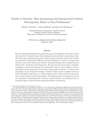 Duality in Diversity: How Intrapersonal and Interpersonal Cultural Heterogeneity Relate to Firm Performance∗