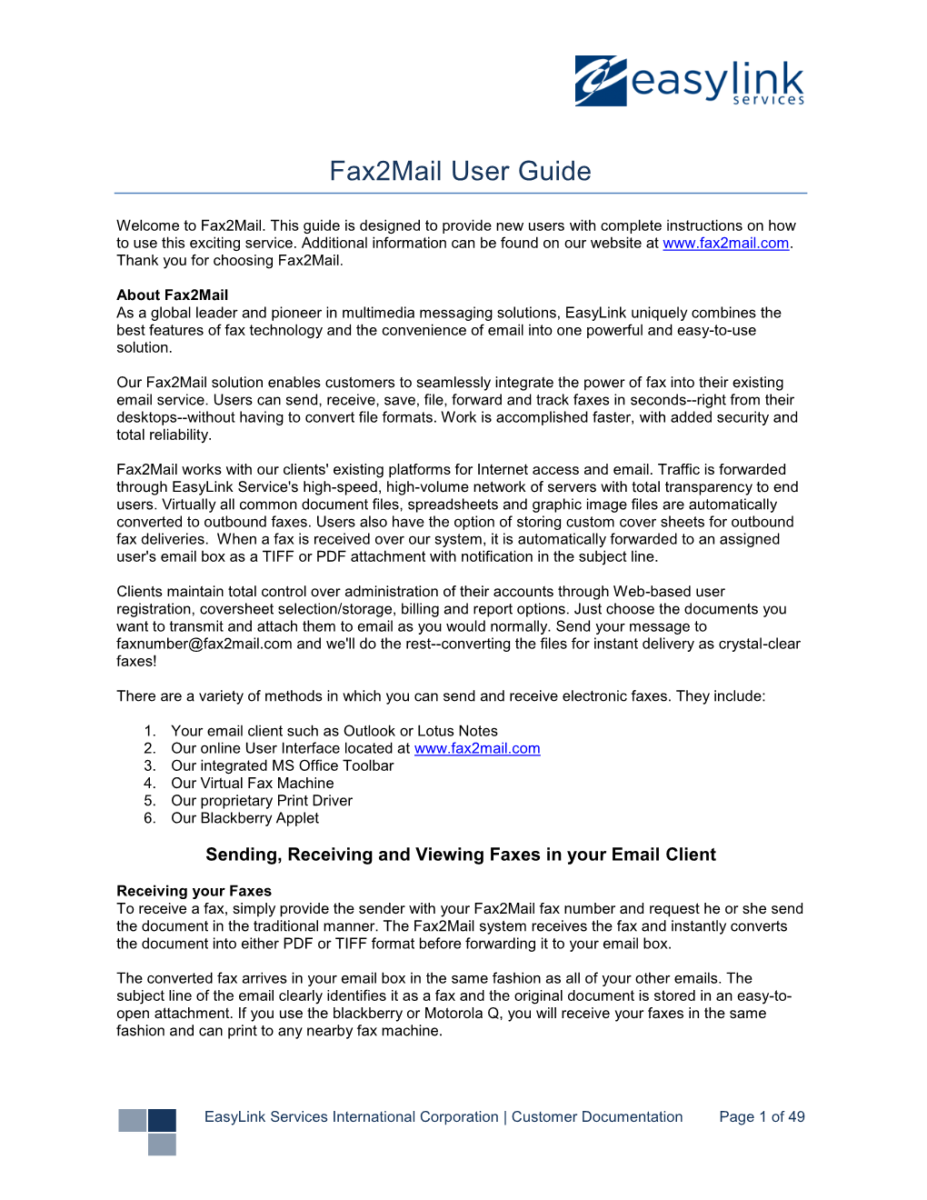 Fax2mail User Guide