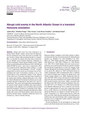 Abrupt Cold Events in the North Atlantic Ocean in a Transient Holocene Simulation