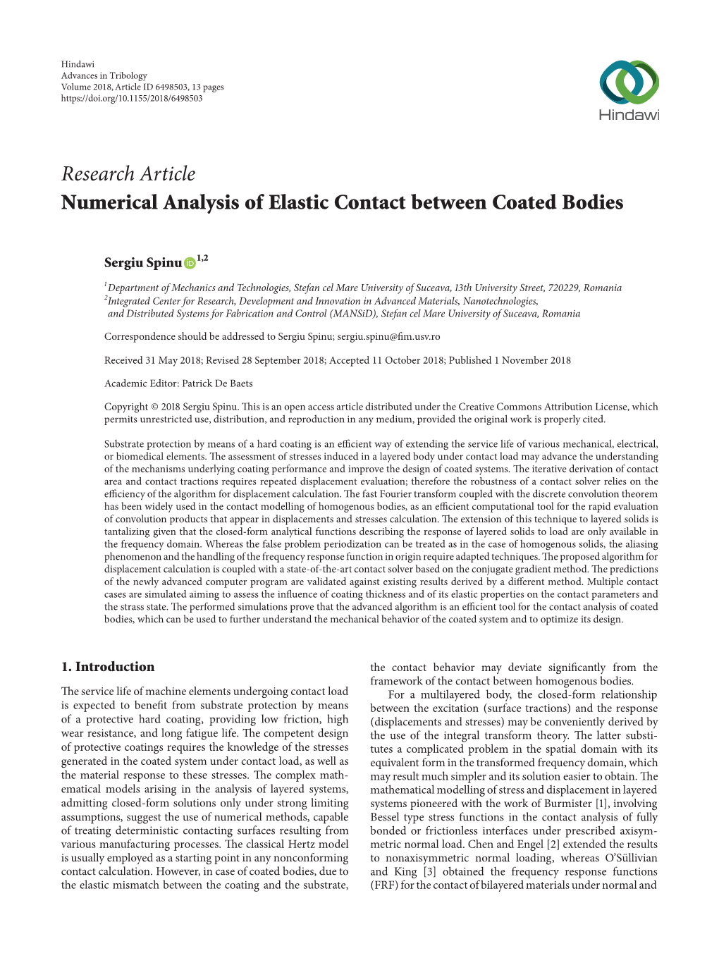 Numerical Analysis of Elastic Contact Between Coated Bodies