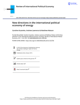 New Directions in the International Political Economy of Energy